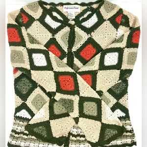 Vintage 90’s Y2K Granny Square Crochet Sweater Cardigan